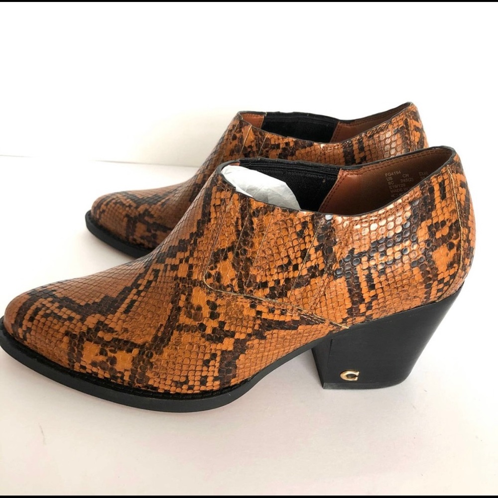 Coach Perri Snake Print Ankle Bootie Carmel Western